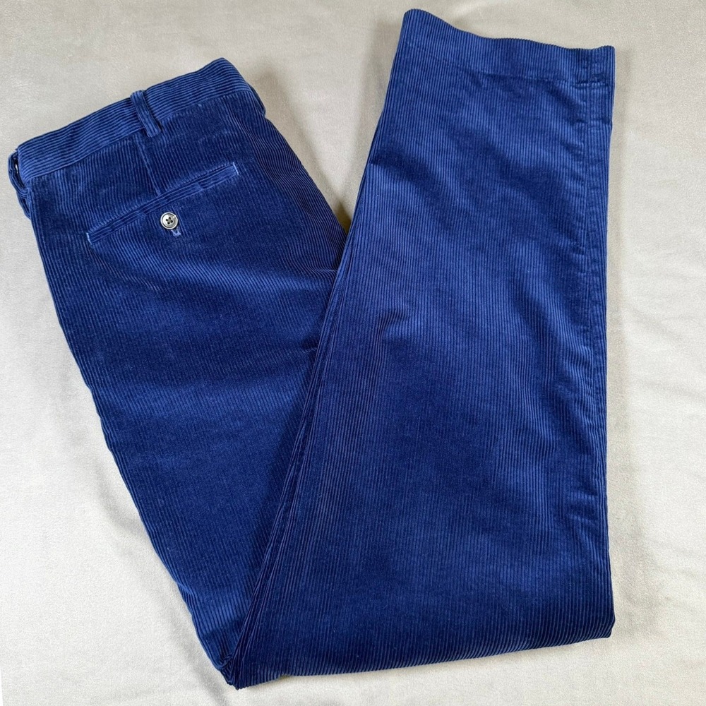 Lands End Tailored Fit Mens 36 Blue Corduroy Pants Wide Wale Casual Dress‎